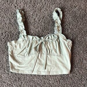 Ruffled Strap Green Crop Top